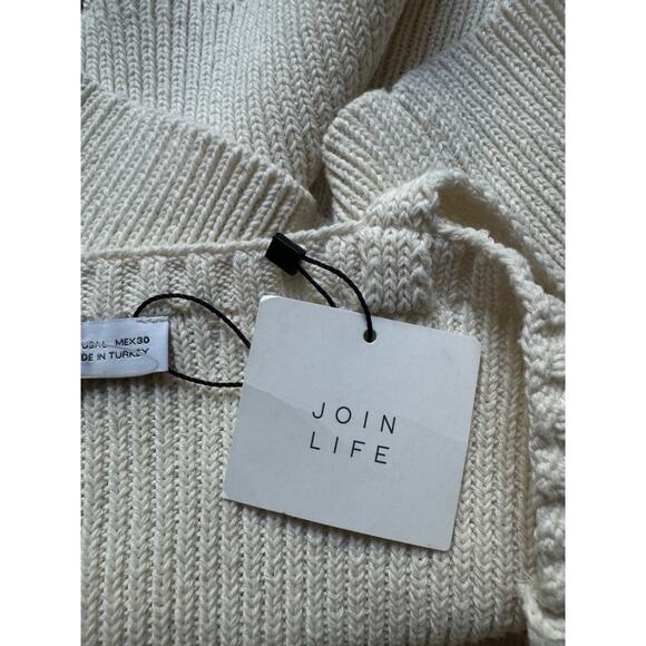 NWT Zara | Cotton Blend Square Neck Ivory Cropped Knit Top | Size L - Picture 5 of 7